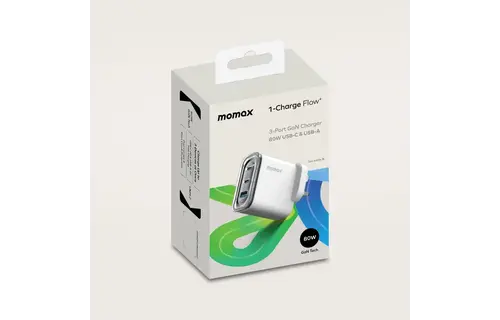 Momax 1 Charge Flow Plus 3 Port USB-C and USB-A  Gan Charger 80W - White