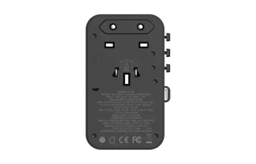 Momax 1 World Plus 70w Gan 3 Port + AC Travel Adapter with Retractable USB-C Cable - Black