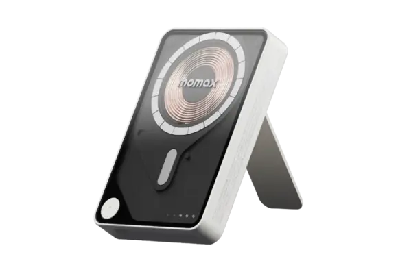 Momax 1-Power X Pro Magnetic Wireless Power Bank with Stand And Built-In USB-C Cable 5000mAh  - White