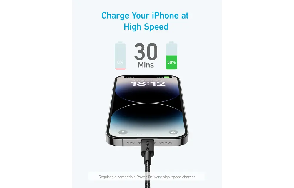 Anker USB-C to Lightning Cable Nylon Braided 3ft/0.9m - Black