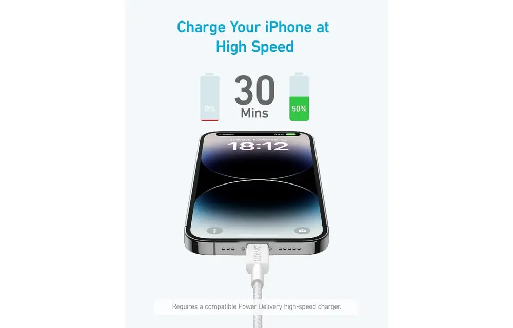 Anker USB-C to Lightning Cable Nylon Braided 6ft/1.8m - White