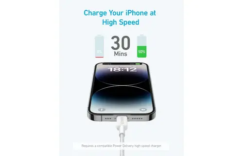 Anker USB-C to Lightning Cable Nylon Braided 6ft/1.8m - White