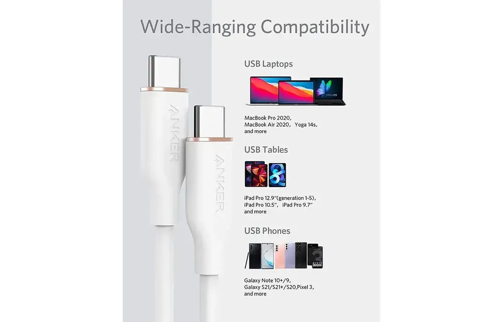 Anker Powerline Lll Flow Usb-C To Usb-C 100W Cable 6ft/1.8m - White