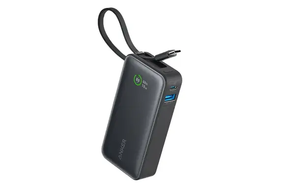 Anker Nano Power Bank 30W, Built-In USB-C Cable 10,000mAh - Black