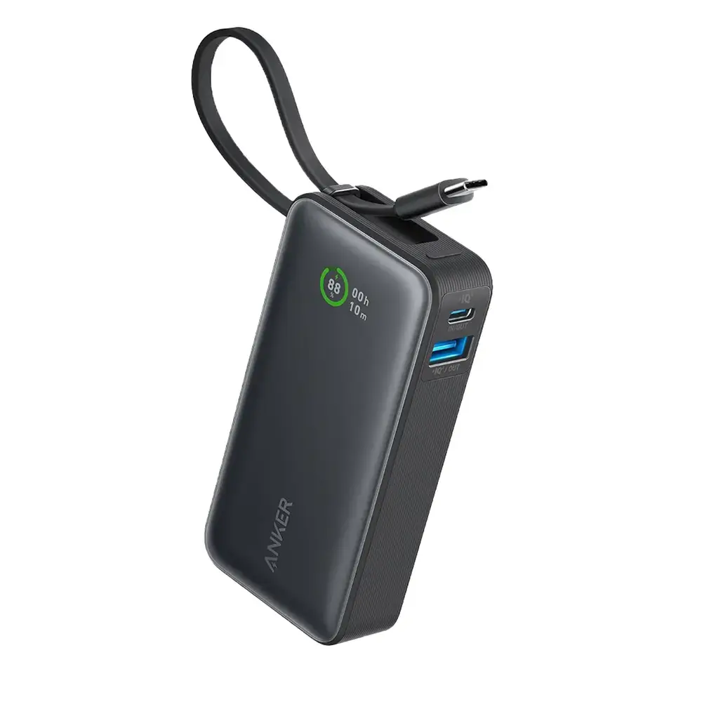 Anker Nano Power Bank 30W, Built-In USB-C Cable 10,000mAh - Black