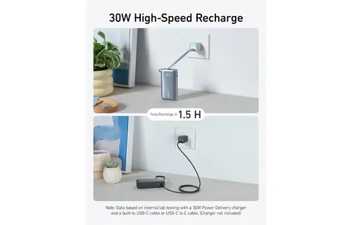 Anker Nano Power Bank 30W, Built-In USB-C Cable 10,000mAh - Black