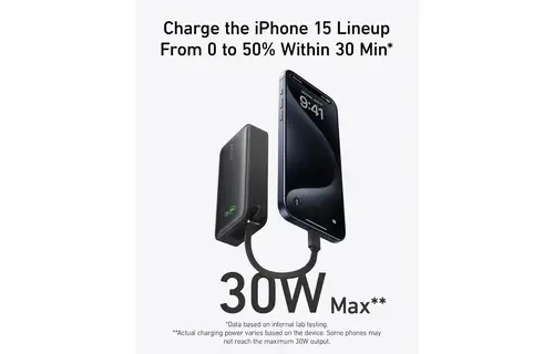 Anker Nano Power Bank 30W, Built-In USB-C Cable 10,000mAh - Blue