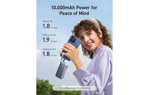 Anker Nano Power Bank 30W, Built-In USB-C Cable 10,000mAh - Blue