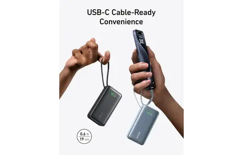 Anker Nano Power Bank 30W, Built-In USB-C Cable 10,000mAh - Blue