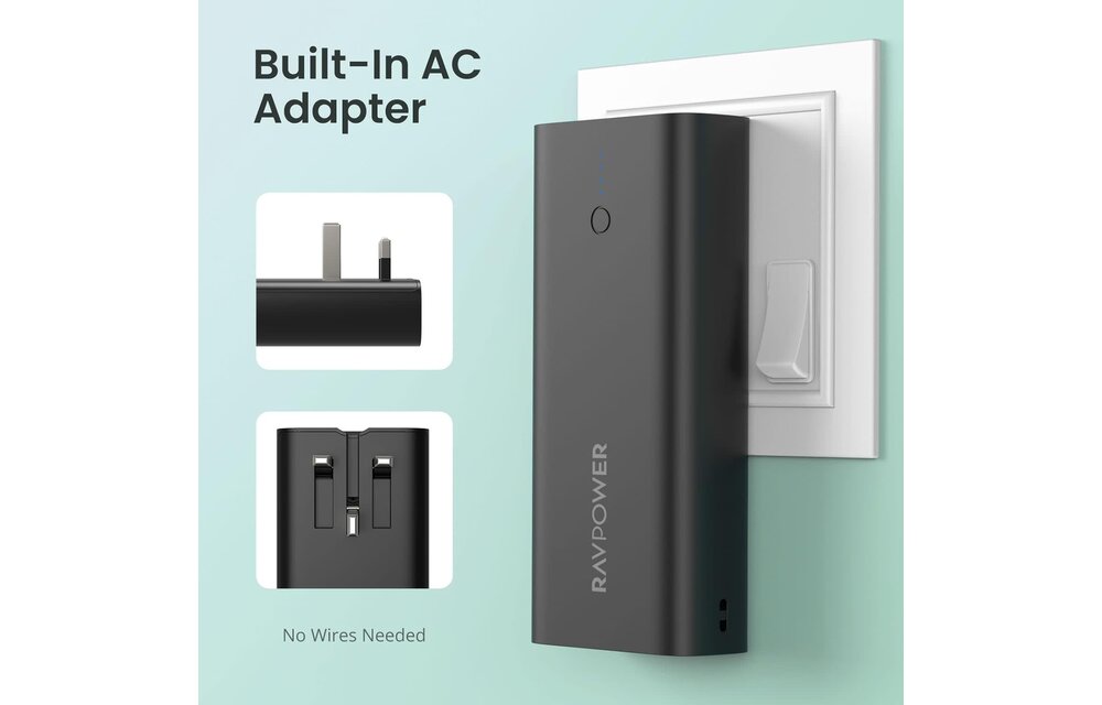 RAVPower 2 in 1 with AC Adapter Power Bank PD 20W 10000mAh - Black