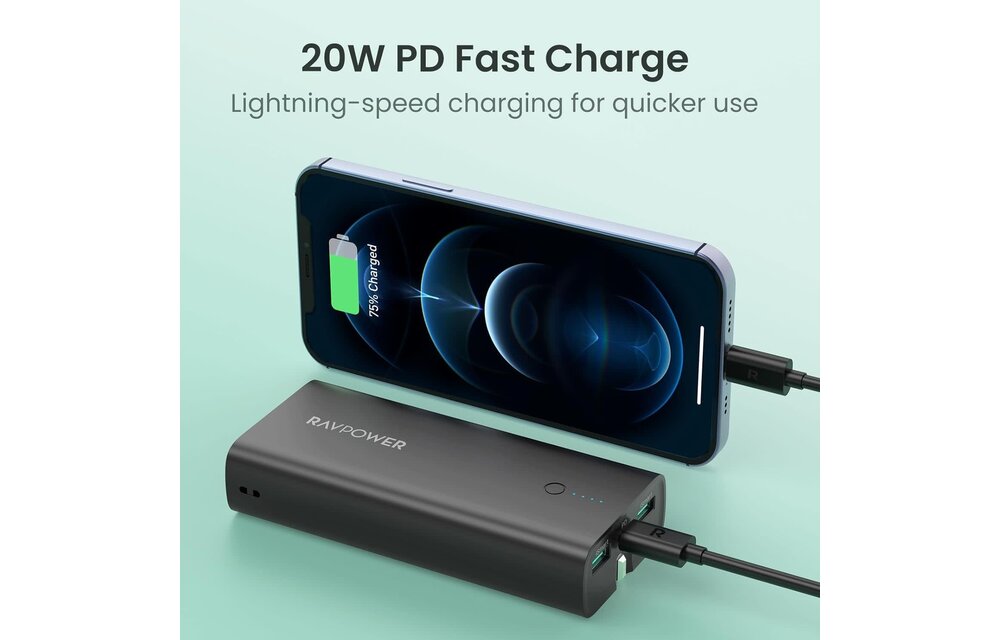 RAVPower 2 in 1 with AC Adapter Power Bank PD 20W 10000mAh - Black