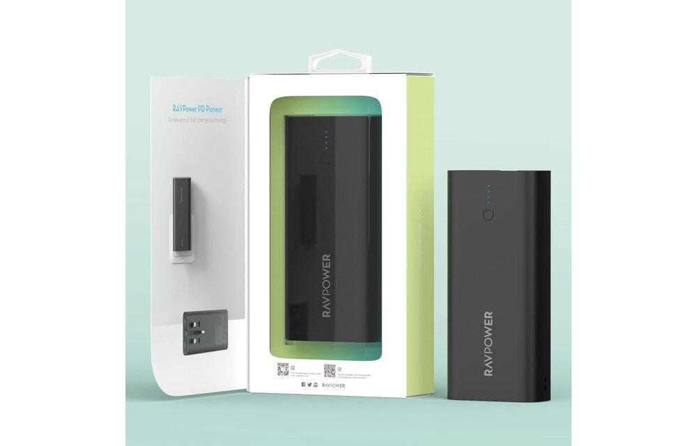 RAVPower 2 in 1 with AC Adapter Power Bank PD 20W 10000mAh - Black
