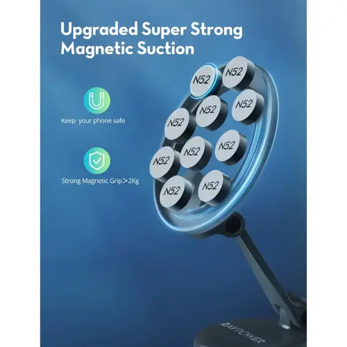 RAVPower 360 MagSafe Adjustable Magnetic Car Phone Mount Ultra Strong Magnetic Force - Grey