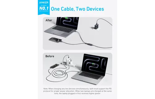 Anker 2-in-1 USB C to USB C Cable 4ft 140W - Black