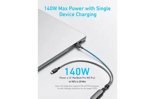 Anker 2-in-1 USB C to USB C Cable 4ft 140W - Black