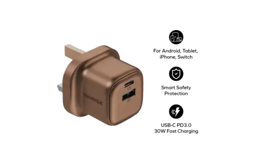 Momax 1 Charge 2 Port Gan Charger 30W - Desert Titanium