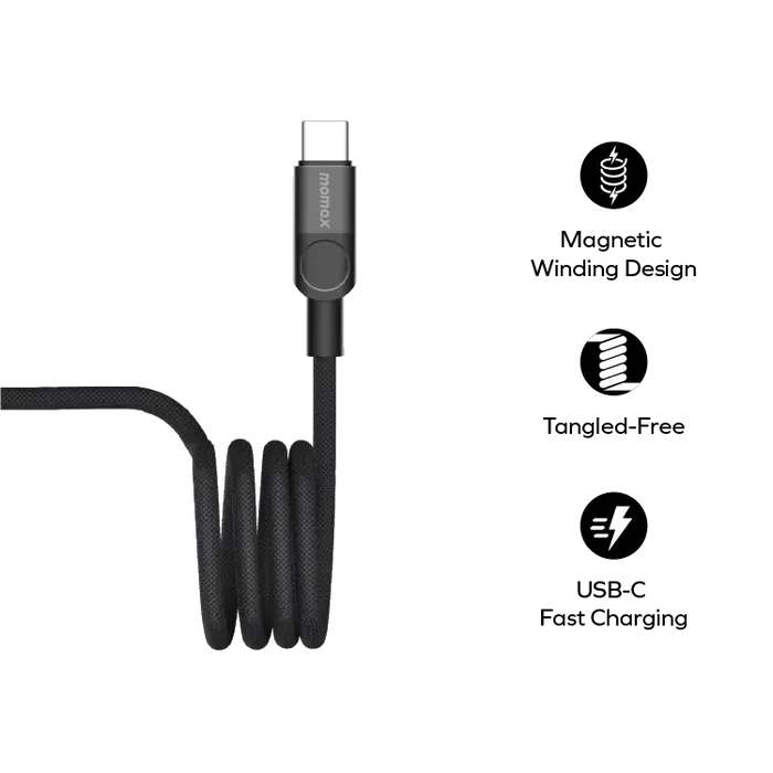 Momax MagLink Magnetic USB-C to USB-C 60W Cable 1M - Black