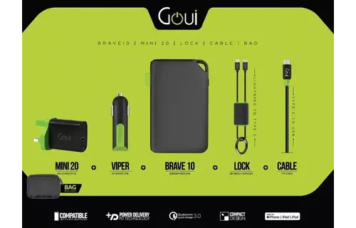 Goui BRAVE10, MINI 20, VIPER, LOCK Lightning To Type C, Type C to USB Cable, Bag Bundle
