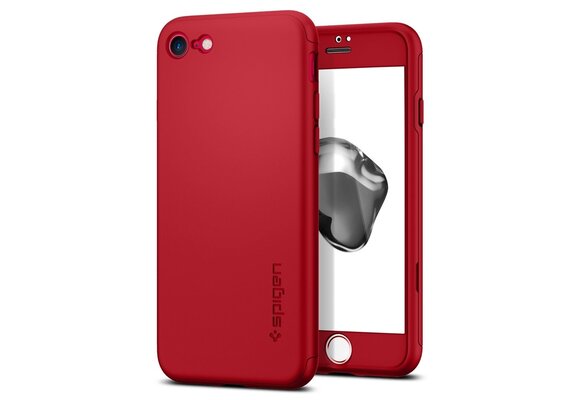 Spigen 360 Full Coverage Case with Glass Protector For iPhone 7/8/SE - Red