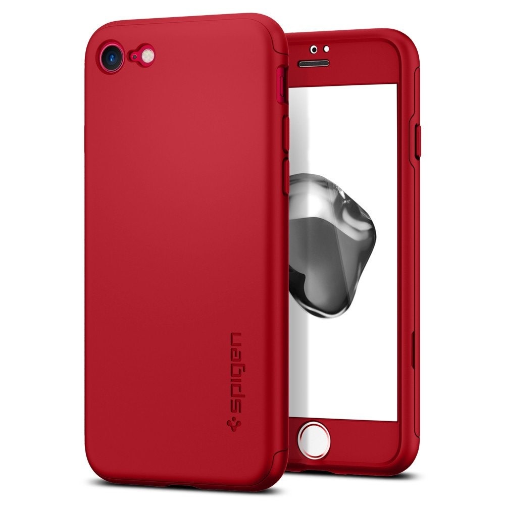 Spigen 360 Full Coverage Case with Glass Protector For iPhone 7/8/SE - Red
