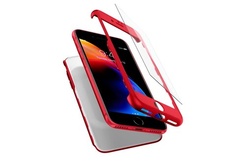 Spigen 360 Full Coverage Case with Glass Protector For iPhone 7/8/SE - Red