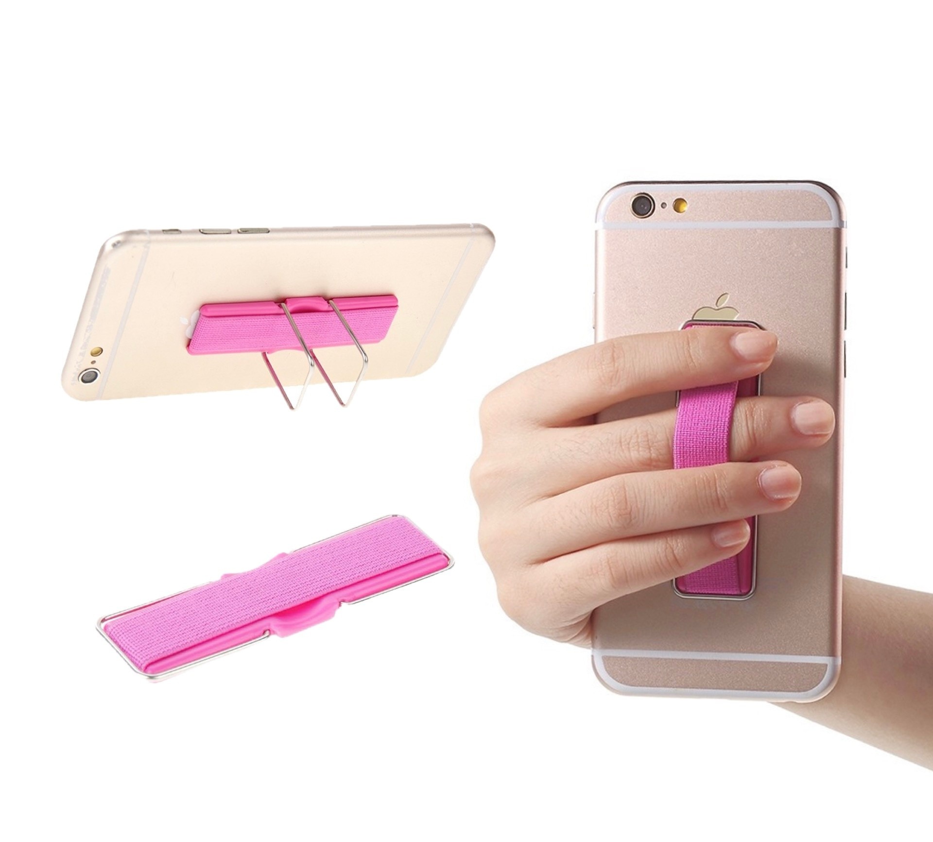 Cmzwt Universal Finger Grip with Stand Elastic Band Strap for MobilePhones - Pink