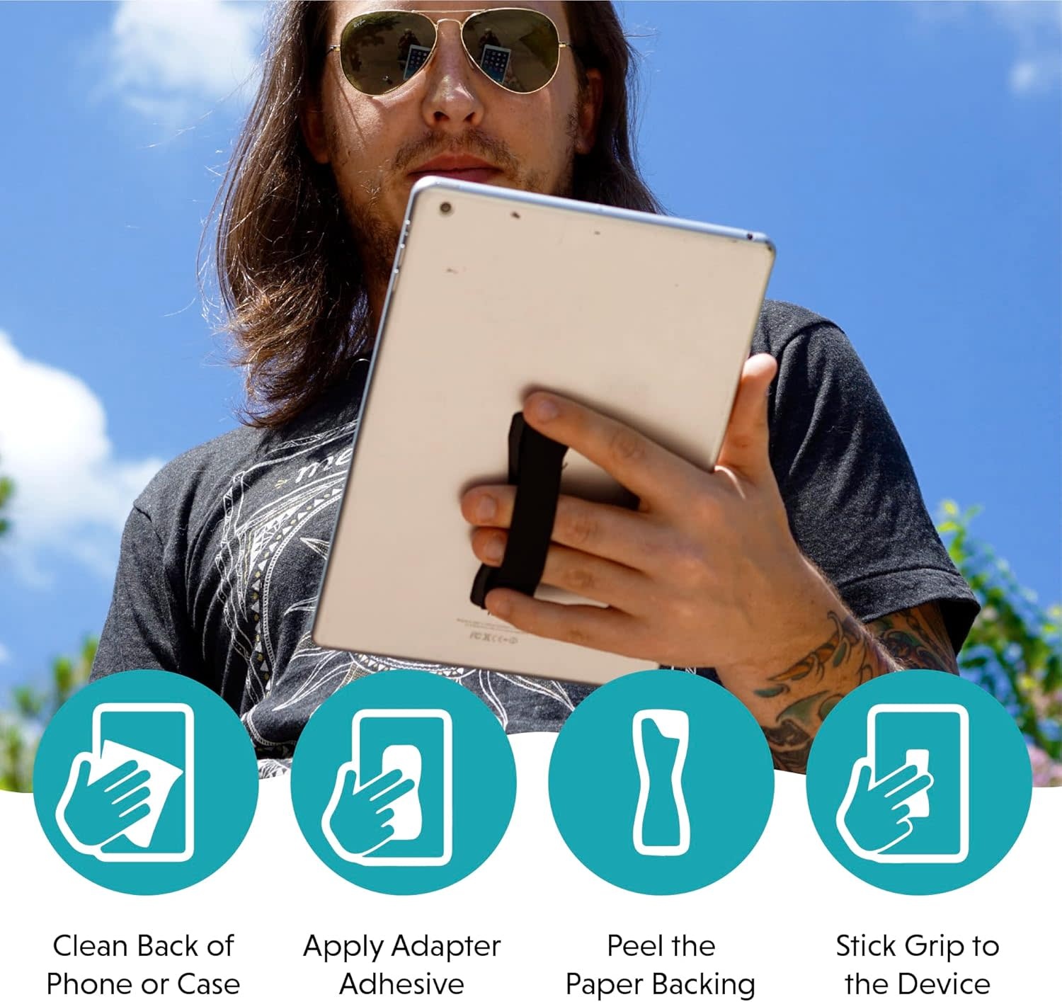 Love Handle Universal Finger Strap Grip for Most Tablets and Phone XL - Green