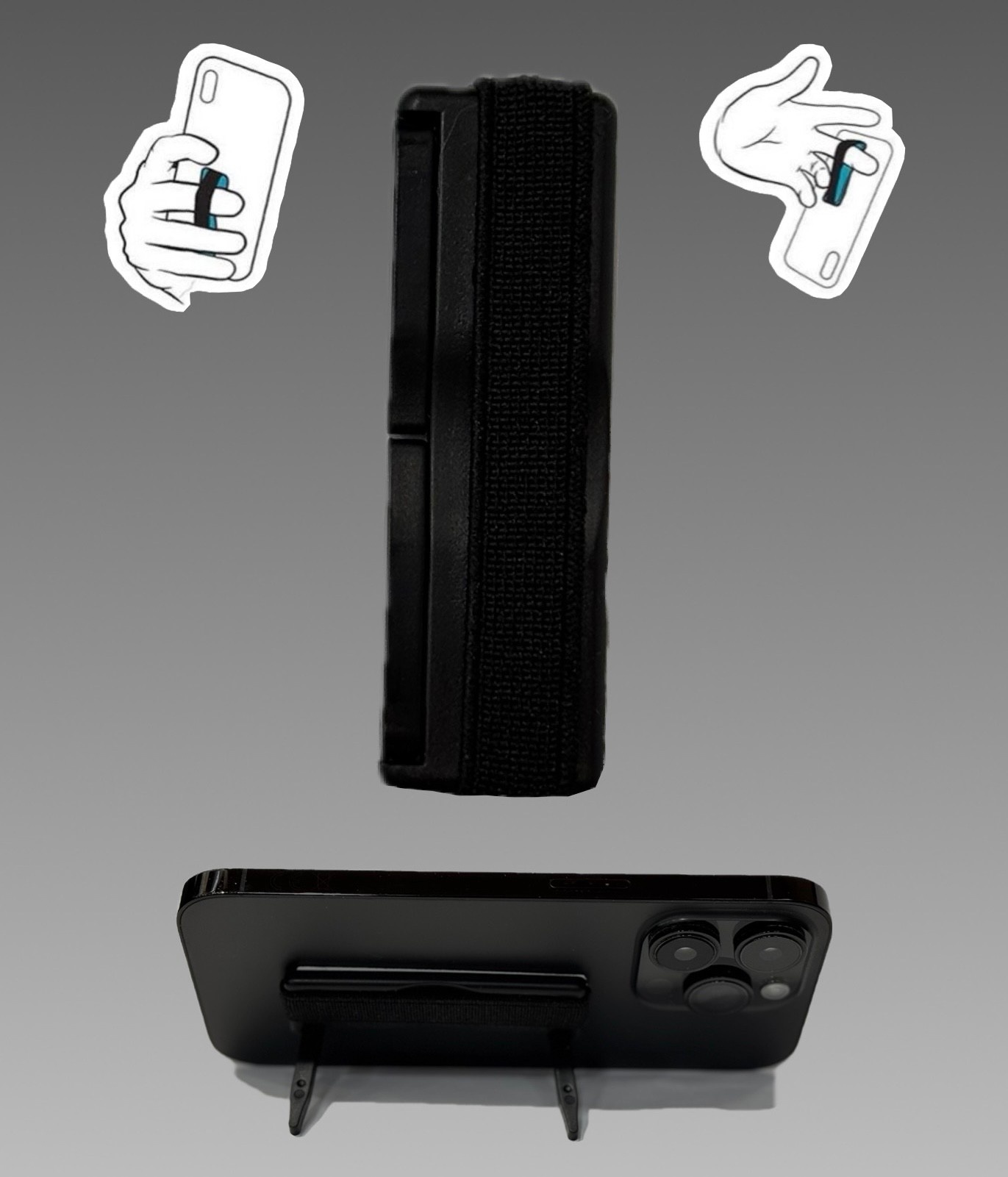 Sling Grip Strap with Stand for Mobile Phone  - Black