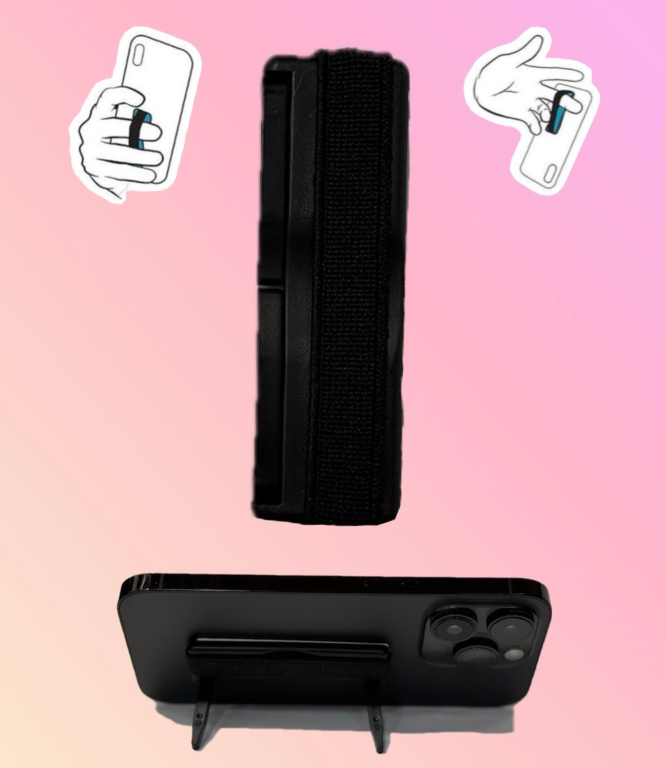Sling Grip Strap with Stand for Mobile Phone  - Black