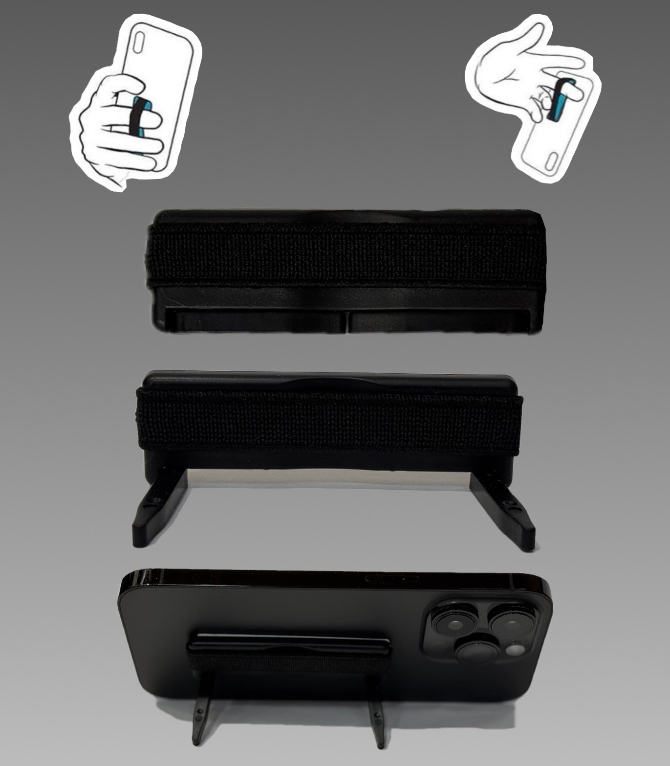 Sling Grip Strap with Stand for Mobile Phone  - Black