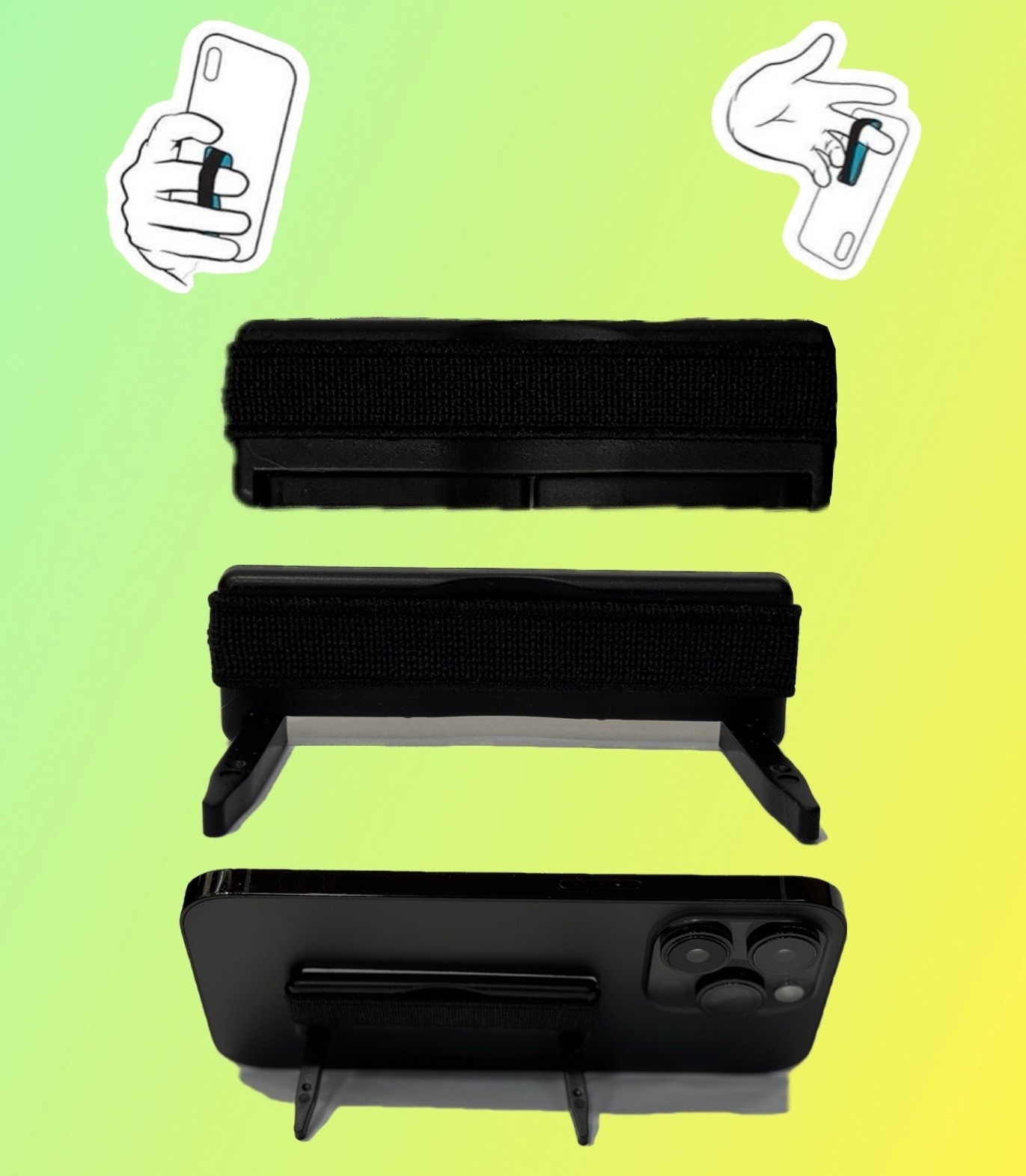 Sling Grip Strap with Stand for Mobile Phone  - Black