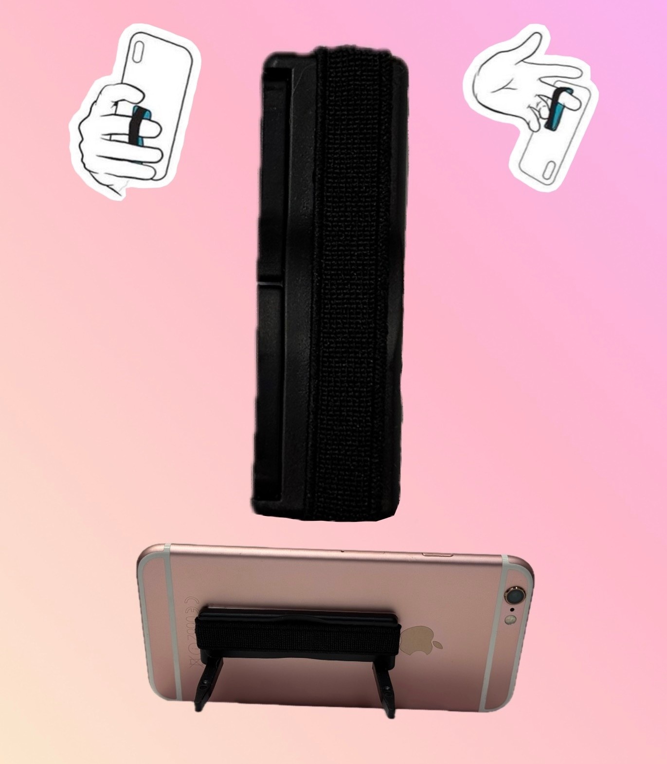 Sling Grip Strap with Stand for Mobile Phone  - Black