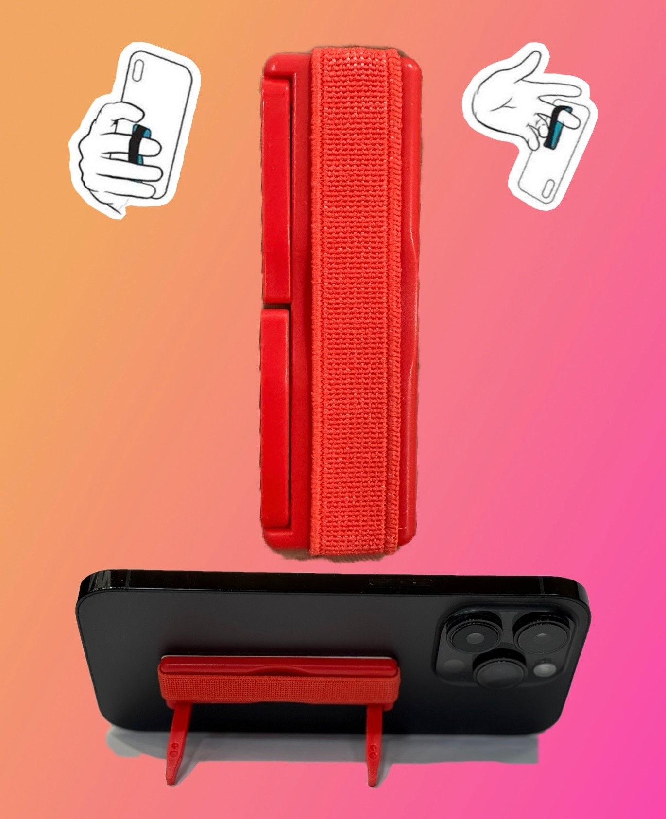 Sling Grip Strap with Stand for Mobile Phone  - Red