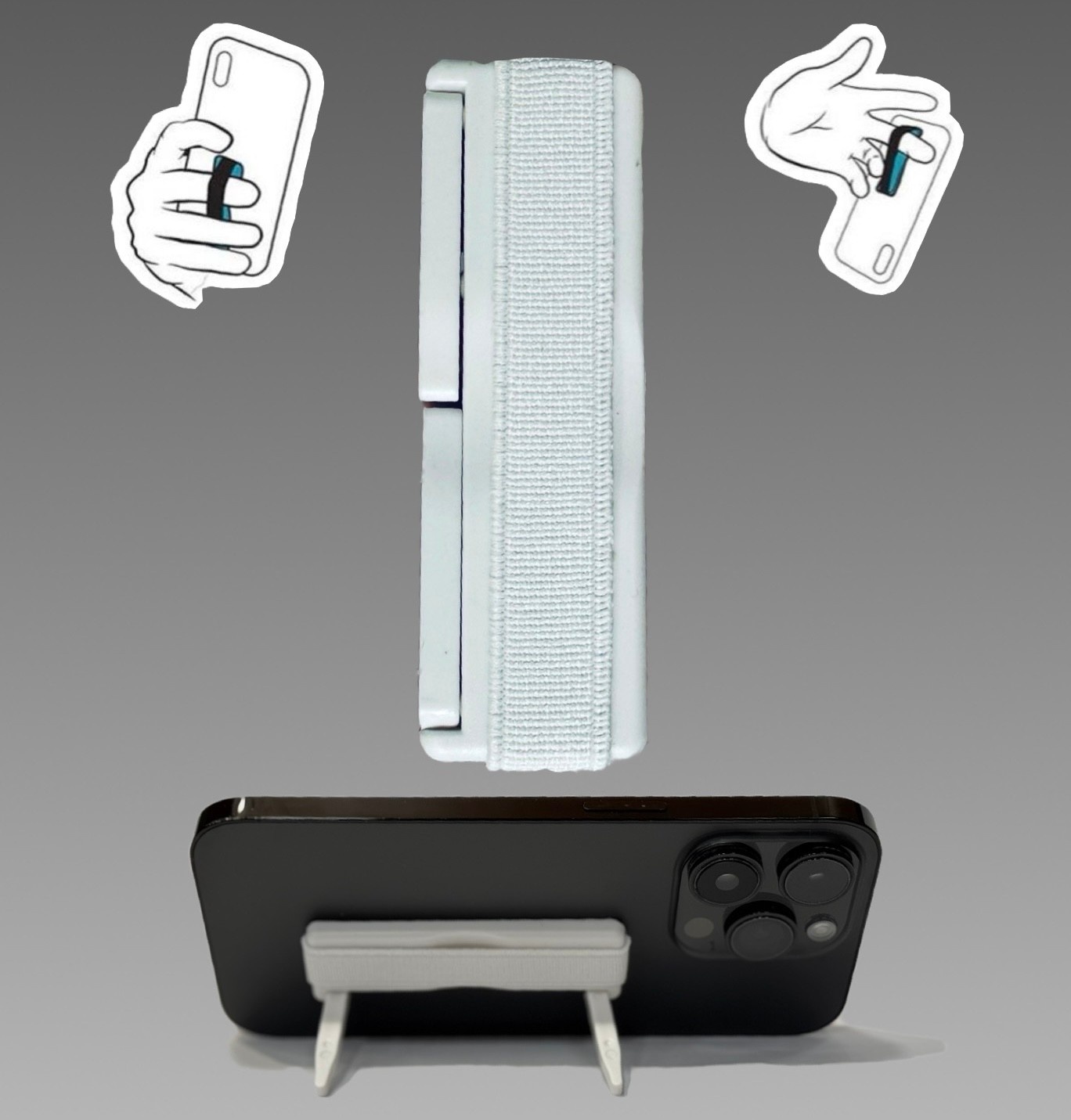 Sling Grip Strap with Stand for Mobile Phone  - White