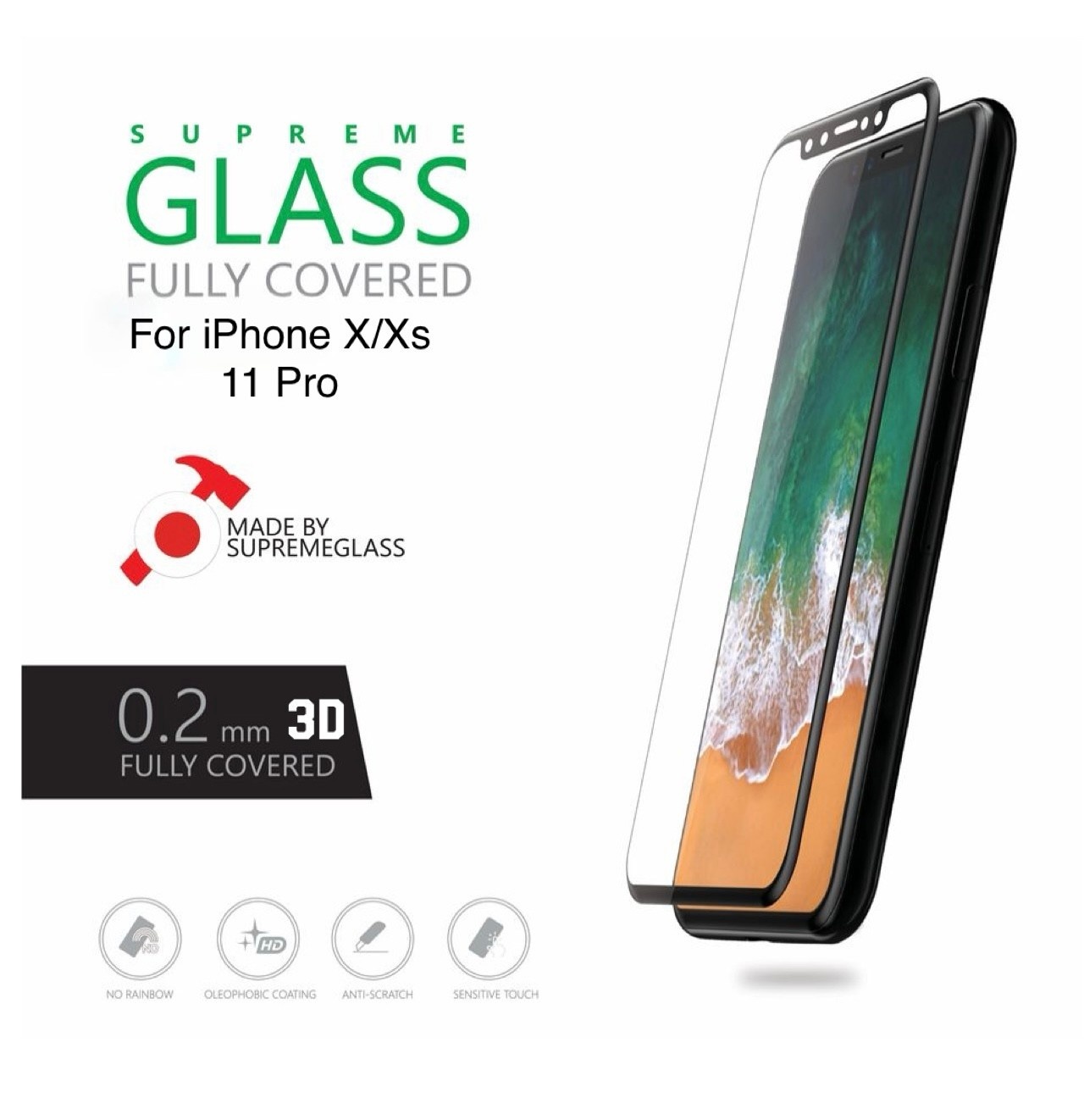 AmazingThing 3D Full Covered Supreme Glass Screen Protector for iPhone X/Xs/11Pro - Clear