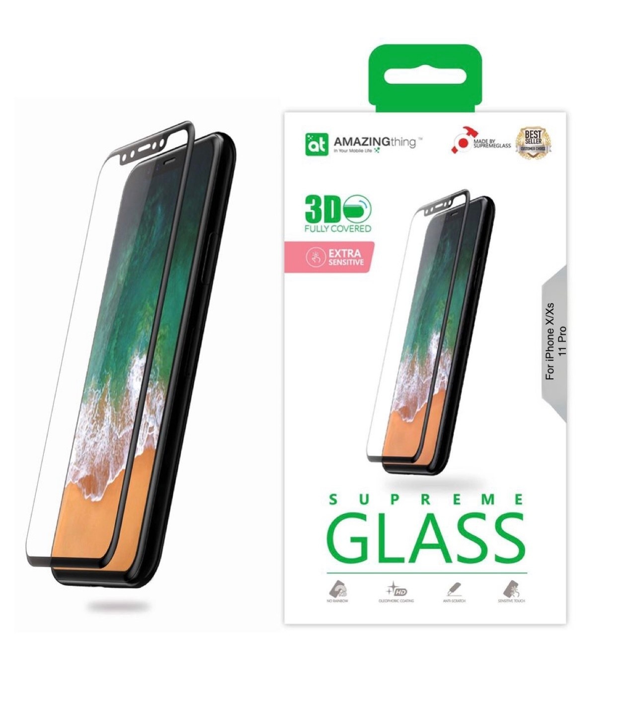 AmazingThing 3D Full Covered Supreme Glass Screen Protector for iPhone X/Xs/11Pro - Clear