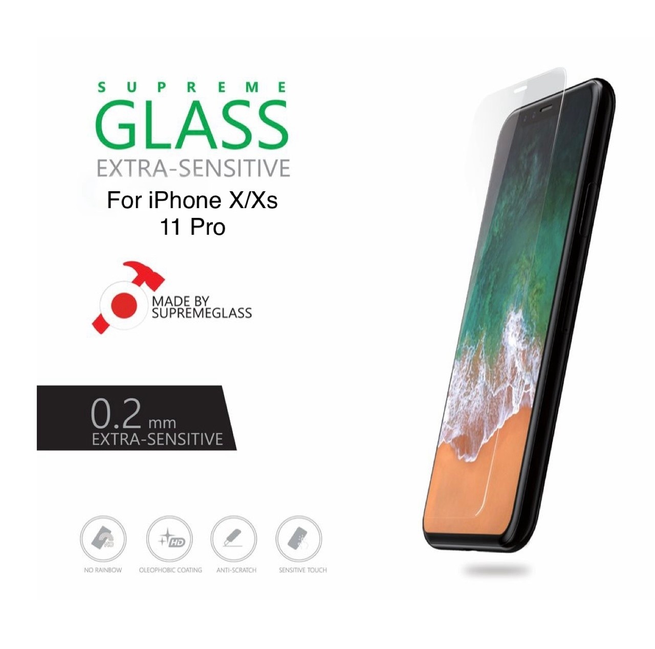 AmazingThing Extra Sensitive Supreme Glass Screen Protector for iPhone X/Xs/11Pro - Clear