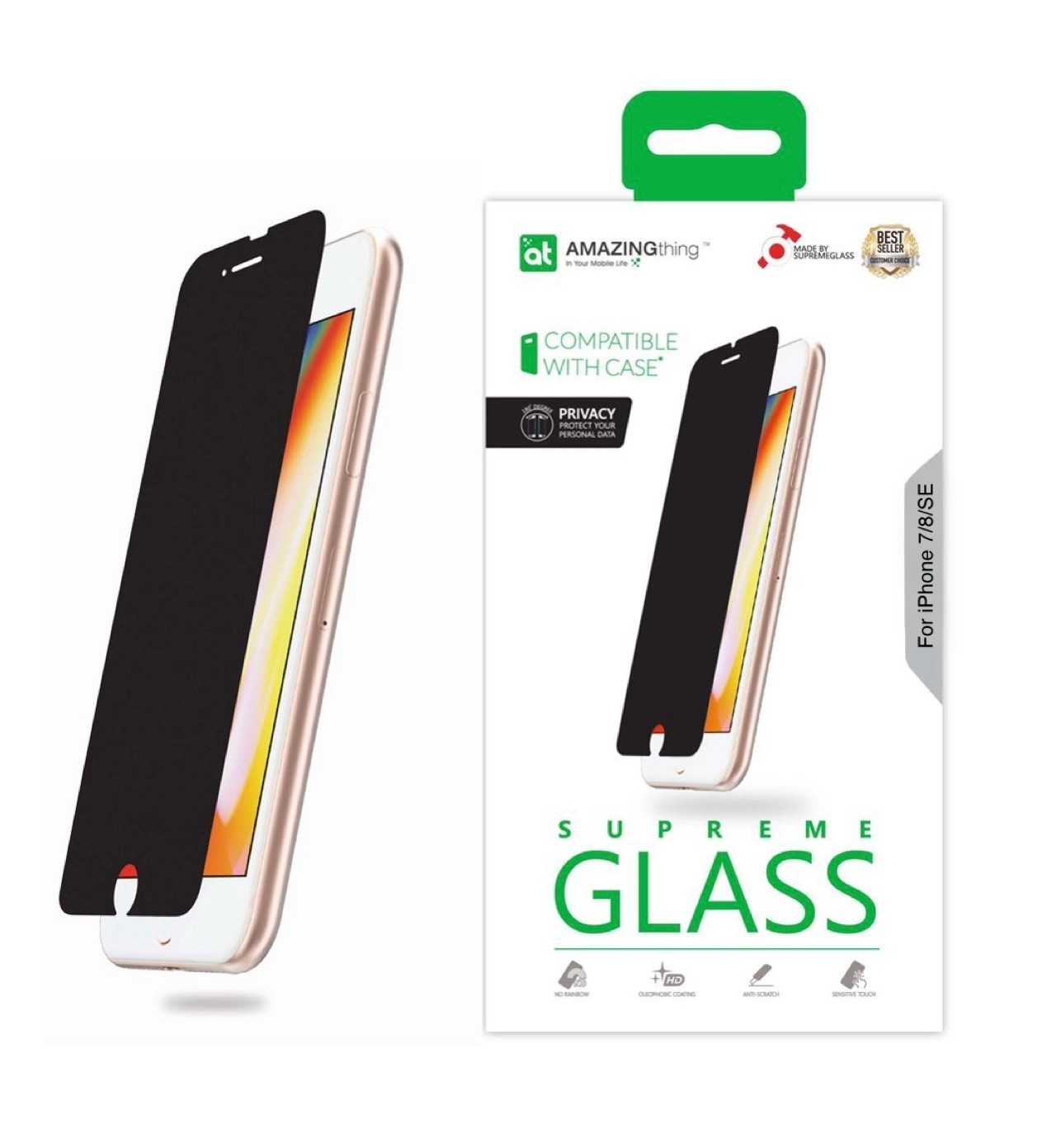 AmazingThing Supreme Glass 0.3mm for iPhone 7/8/SE - Privacy