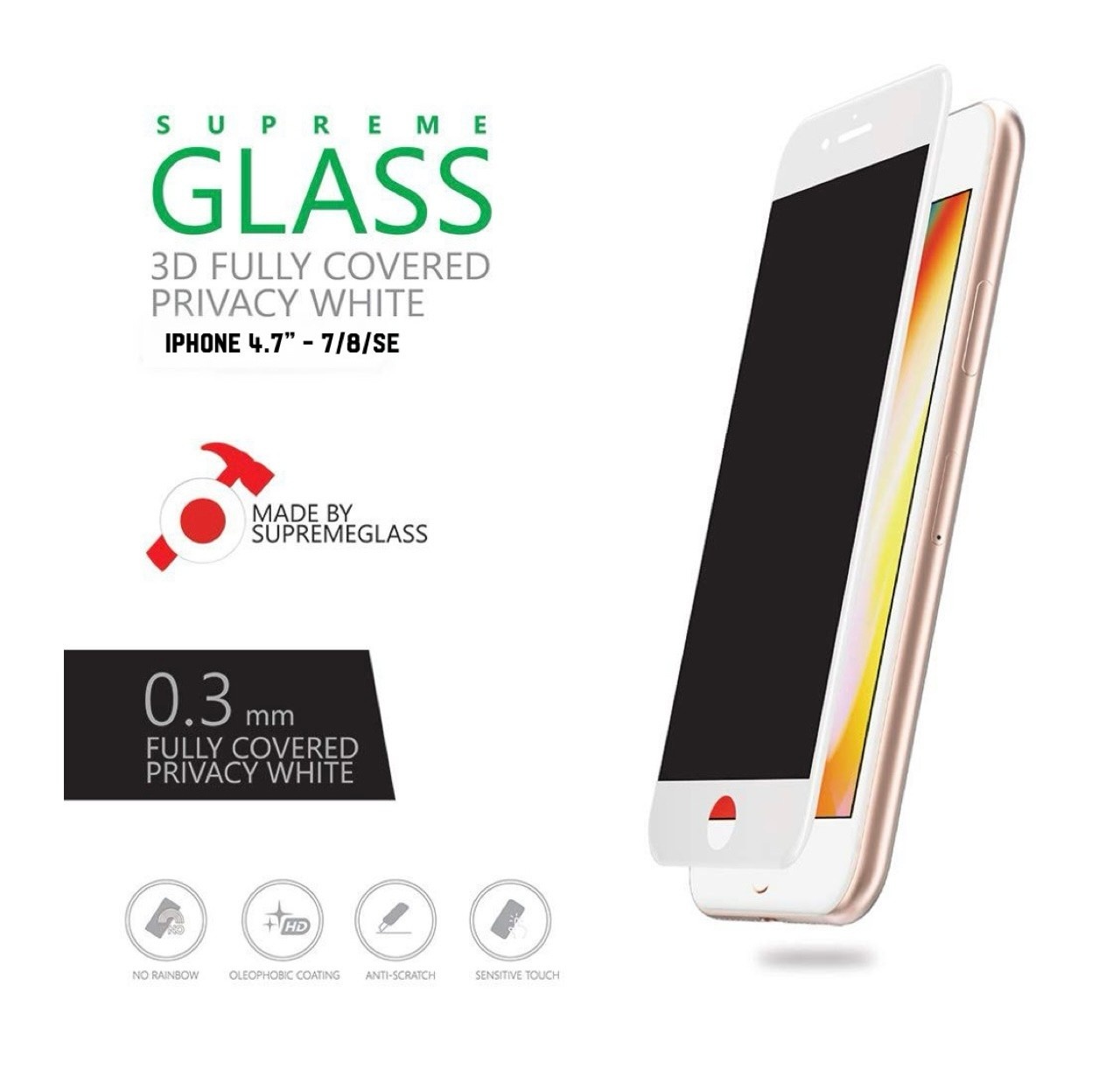 AmazingThing 3D Supreme Glass Screen Protector for iPhone 4.7" 7/8/SE - Privacy White