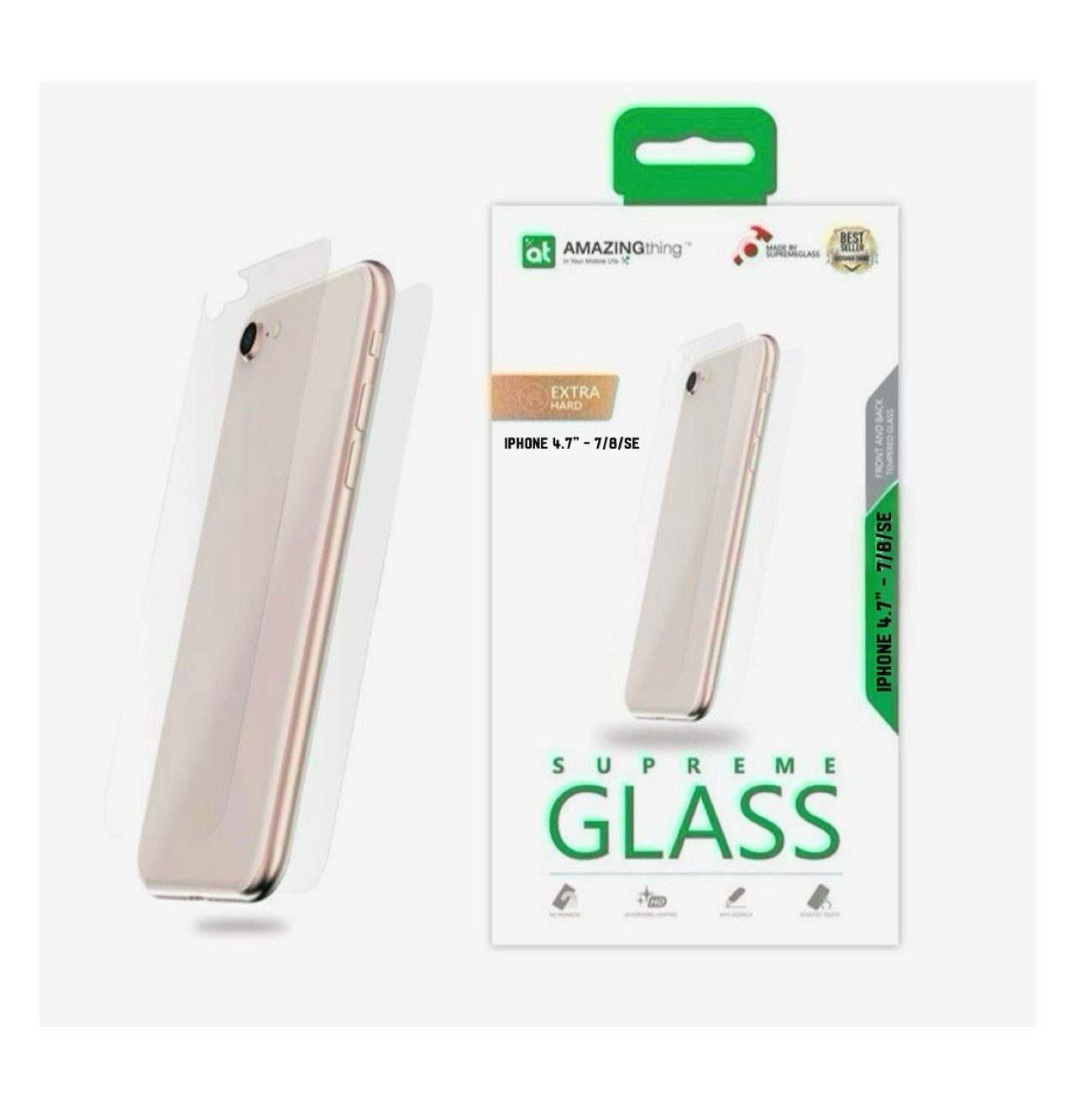 Amazing Thing 0.3mm Supreme Glass Crystal Front & Back Protector for iPhone 4.7" 8/7/SE - Clear
