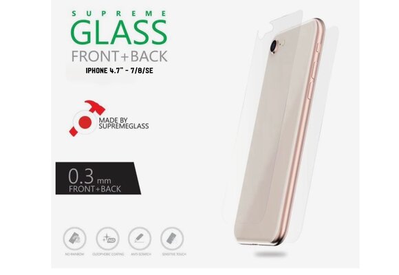 Amazing Thing 0.3mm Supreme Glass Crystal Front & Back Protector for iPhone 4.7" 8/7/SE - Clear