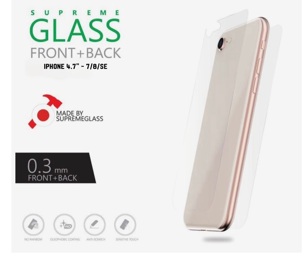 Amazing Thing 0.3mm Supreme Glass Crystal Front & Back Protector for iPhone 4.7" 8/7/SE - Clear