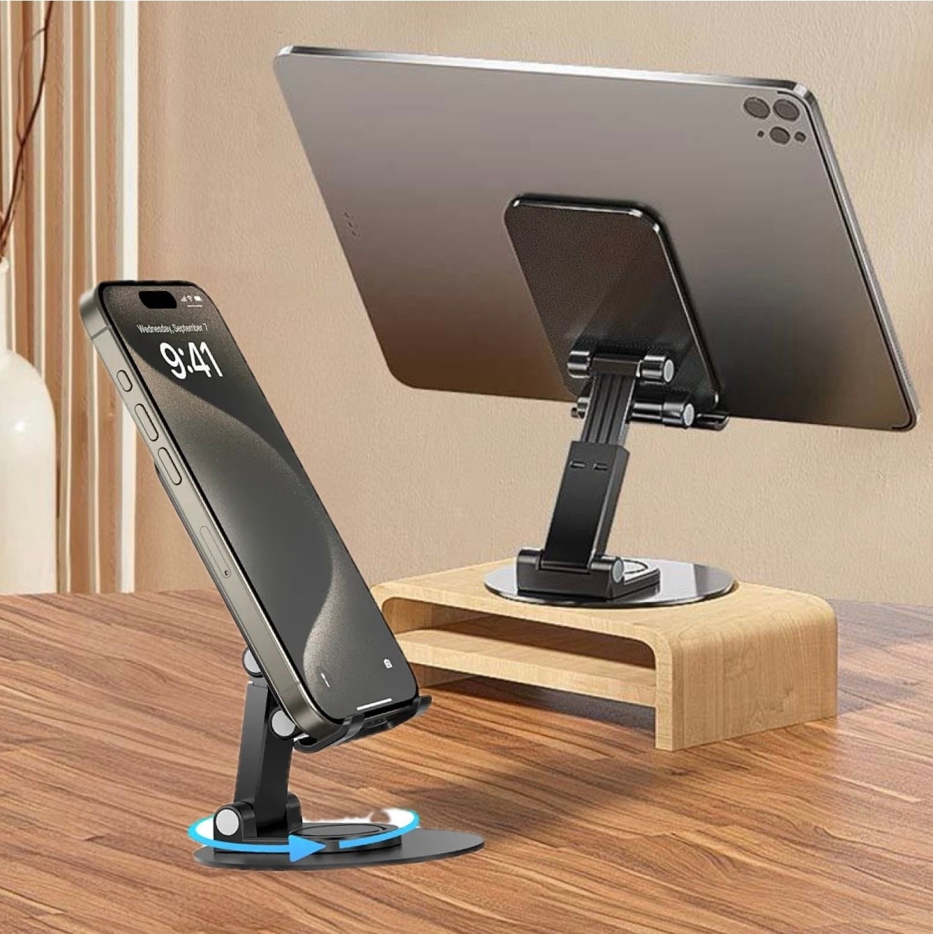 WiWU Foldable Portable 360 Degree Rotation Mobile and Tablet Stand - Black
