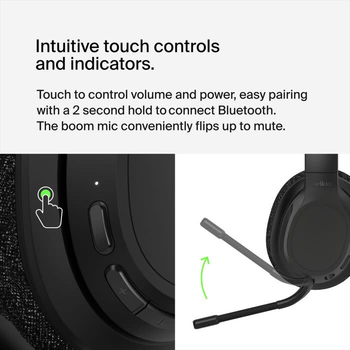 Belkin SoundForm Adapt Wirless Over-Ear ENC Headset with Boom mic - Black