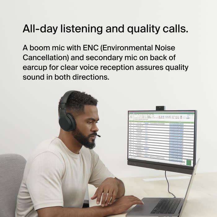 Belkin SoundForm Adapt Wirless Over-Ear ENC Headset with Boom mic - Black