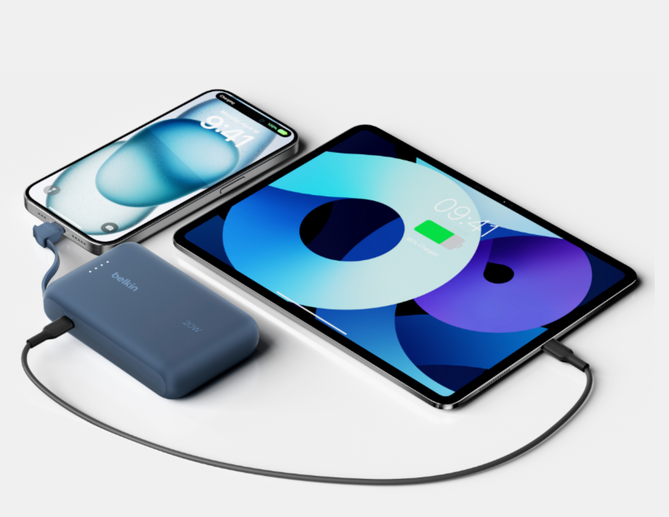 Belkin Boost Charge Power Bank 10K with Integrated USB-C Cable PD 20W 10'000mAh - Blue