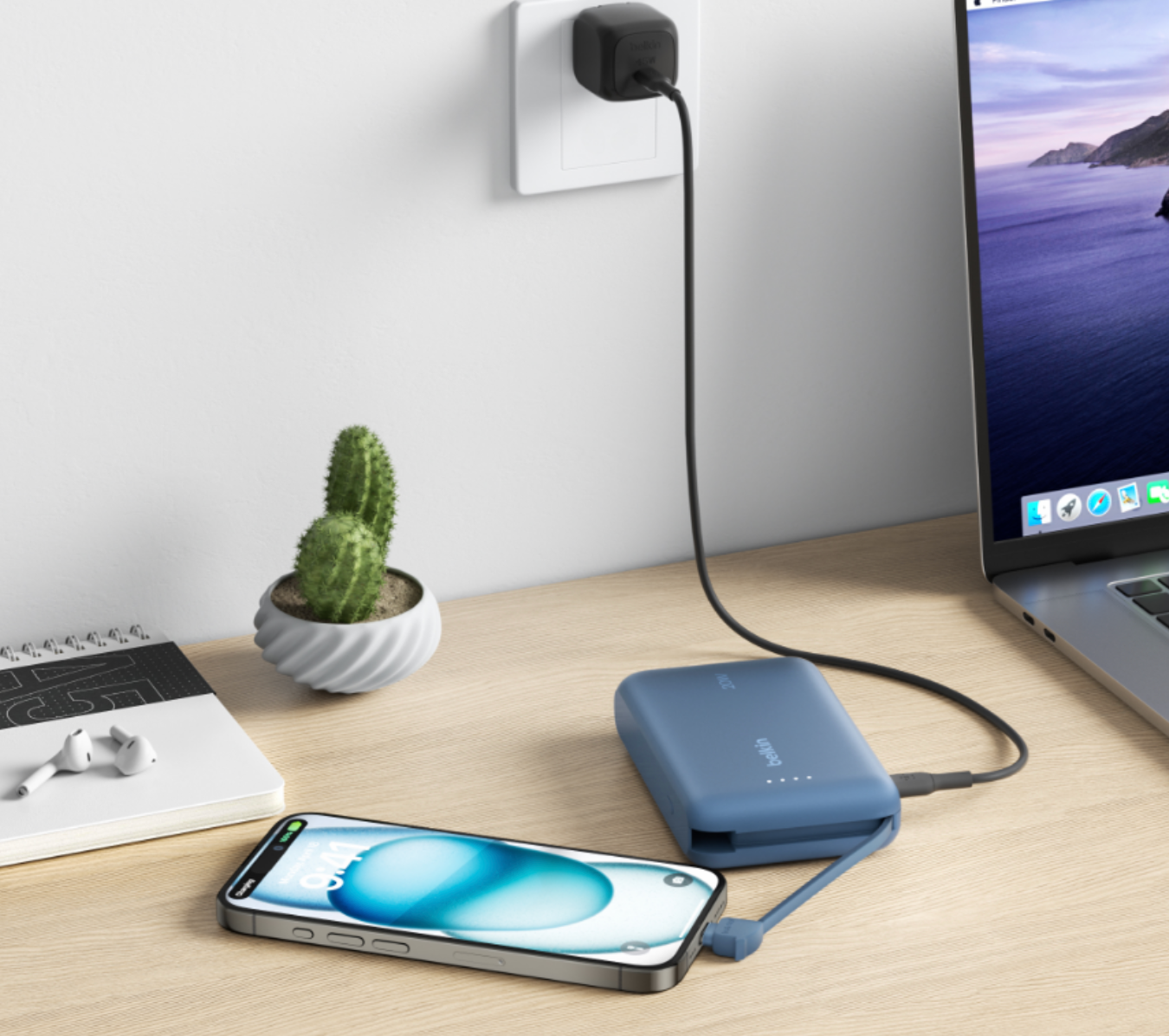 Belkin Boost Charge Power Bank 10K with Integrated USB-C Cable PD 20W 10'000mAh - Blue