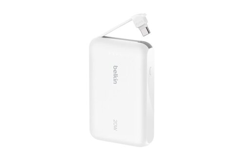 Belkin Boost Charge Power Bank 10K with Integrated USB-C Cable PD 20W 10'000mAh - White