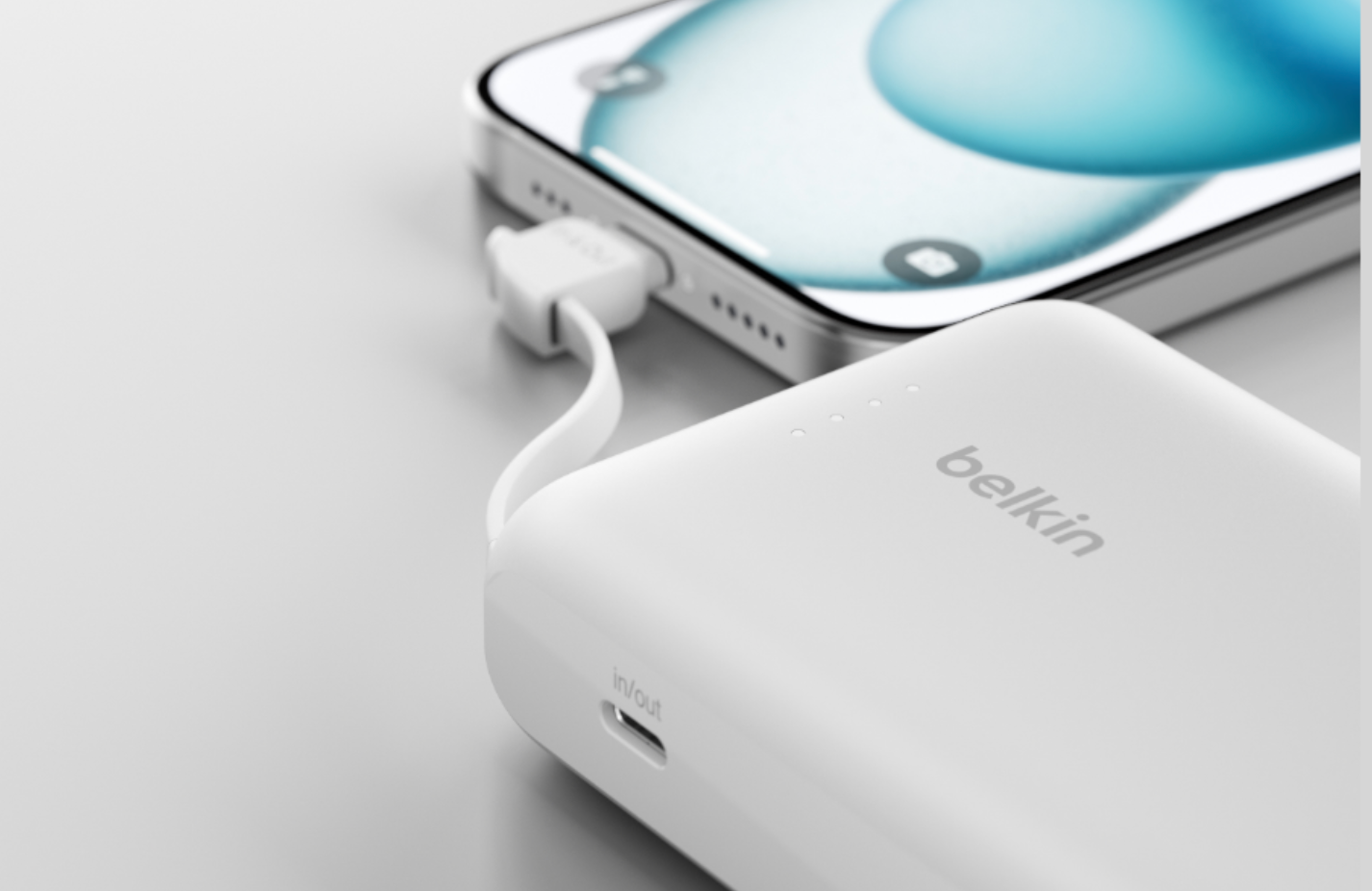 Belkin Boost Charge Power Bank 10K with Integrated USB-C Cable PD 20W 10'000mAh - White