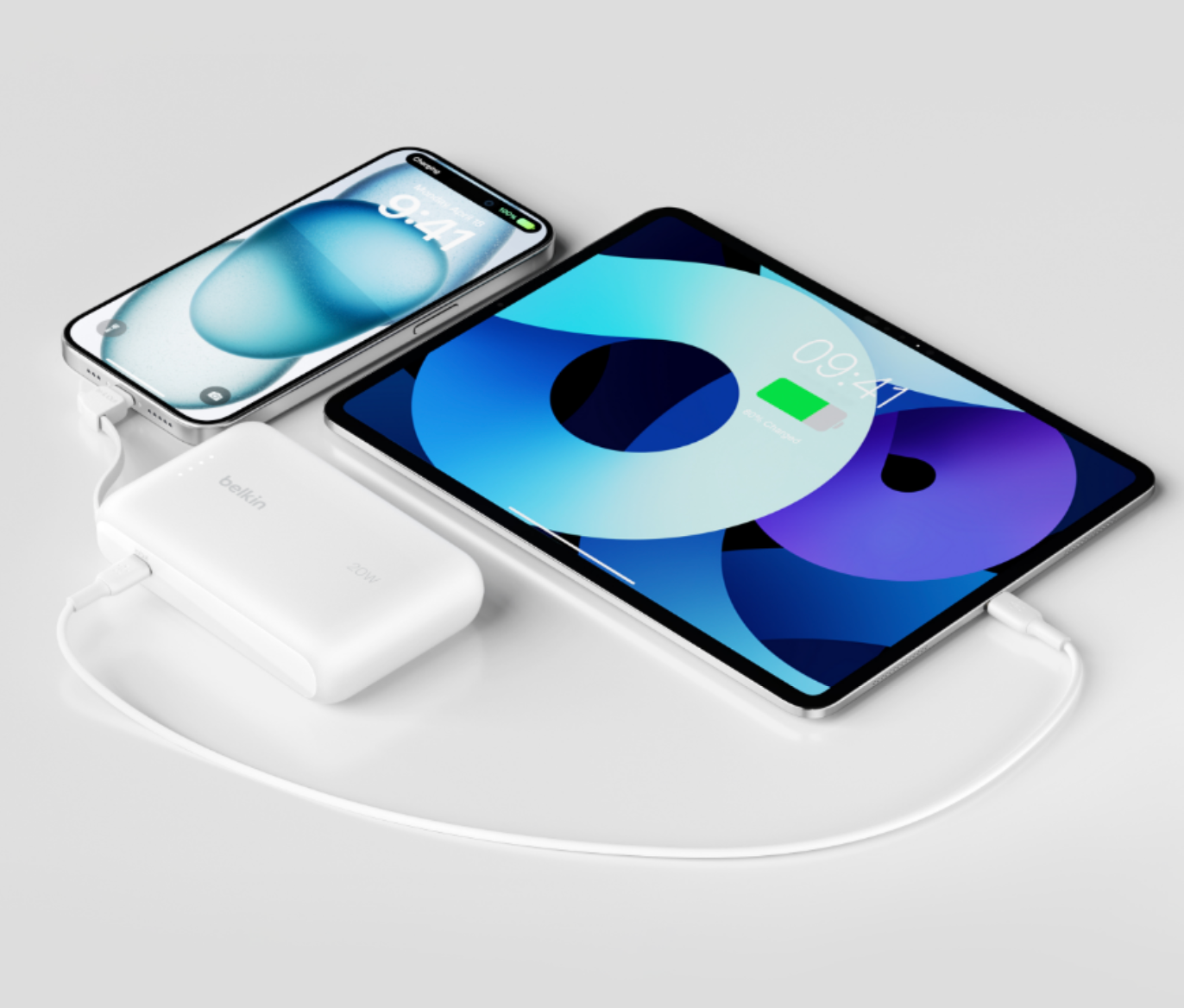 Belkin Boost Charge Power Bank 10K with Integrated USB-C Cable PD 20W 10'000mAh - White